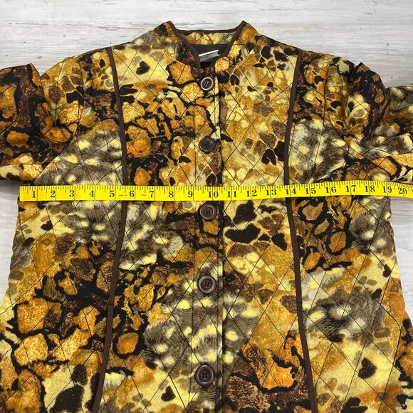 Requirements Lined Quilted Gold Brown Animal Abstract Print Button Jacket Medium - Picture 6 of 10